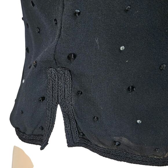 Black Sequin Crystal Beads Formal Halter Top Cropped 100% Silk Sleeveless SZ 10 - Picture 4 of 7